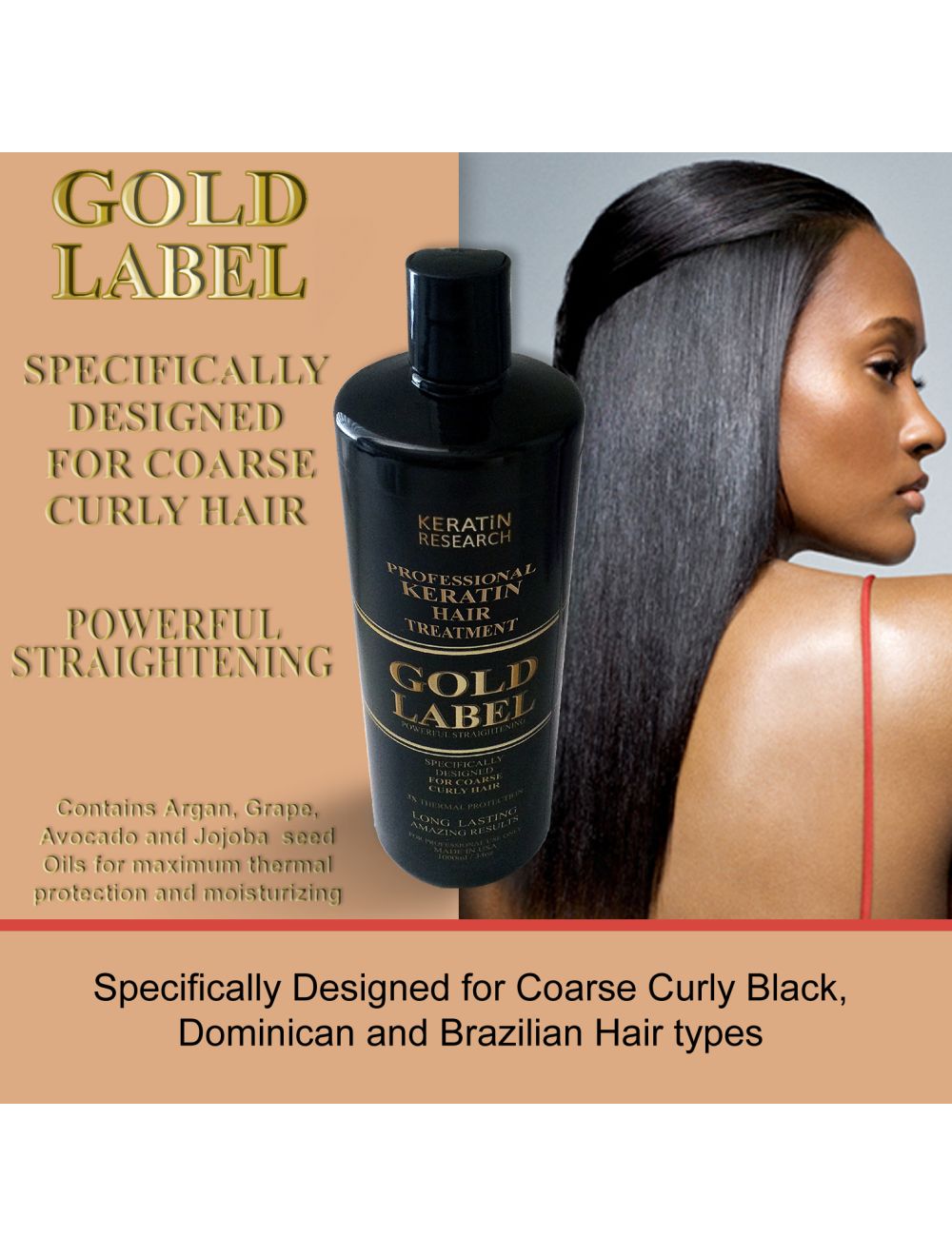 Gold Label Professional Keratin Treatment Super Enhanced Formula  Specifically Designed for Coarse Curly Black, Dominican and Brazilian Hair  types