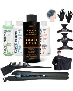 Gold Label Keratin Hair Treatment with Optional Tools. For All and Any Hair Types instantly straightens, smooths, repairs, conditions, and strengthens the hair